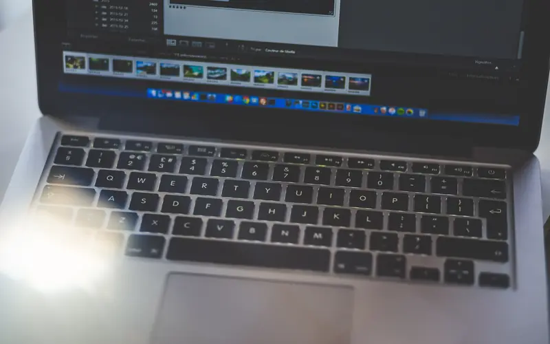Laptop showing a video editing timeline