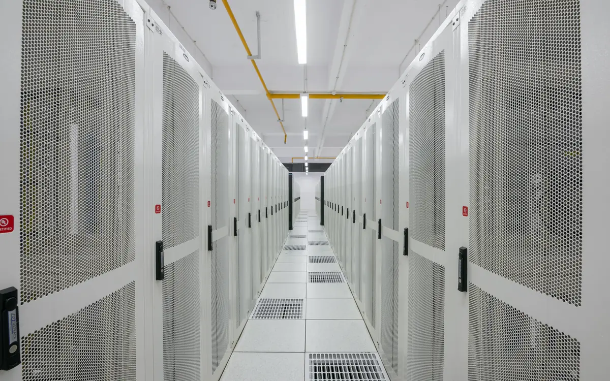 Rows of server racks in a data centre
