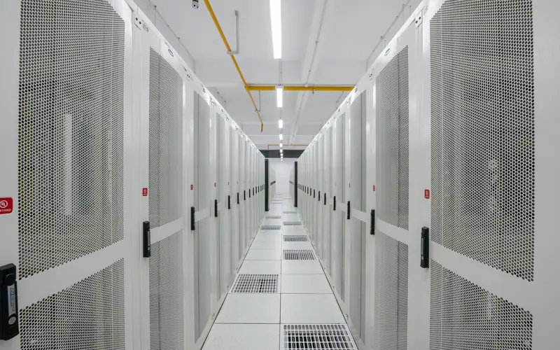 Rows of server racks in a data centre